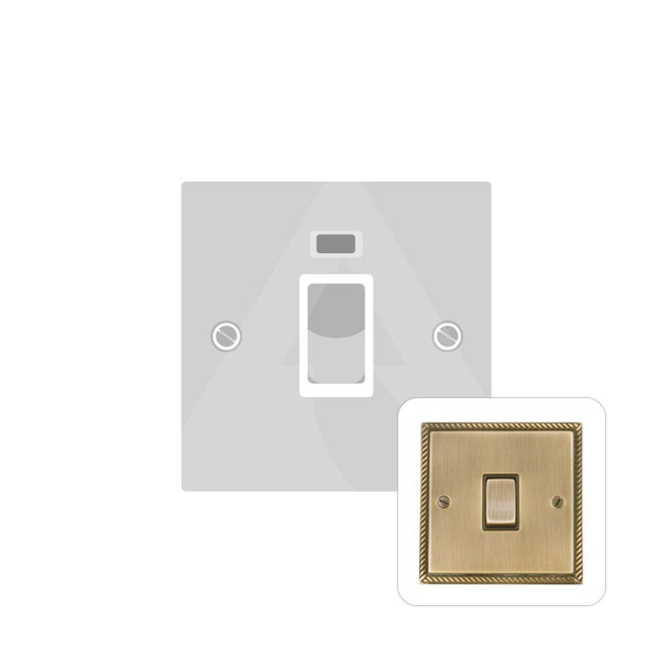 Georgian Elite Range 45A DP Cooker Switch with Neon (single plate) in Antique Brass  - Black Trim