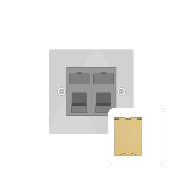 Elite Floor Socket Range 2 Gang RJ45 Floor Socket in Polished Brass  - White Trim