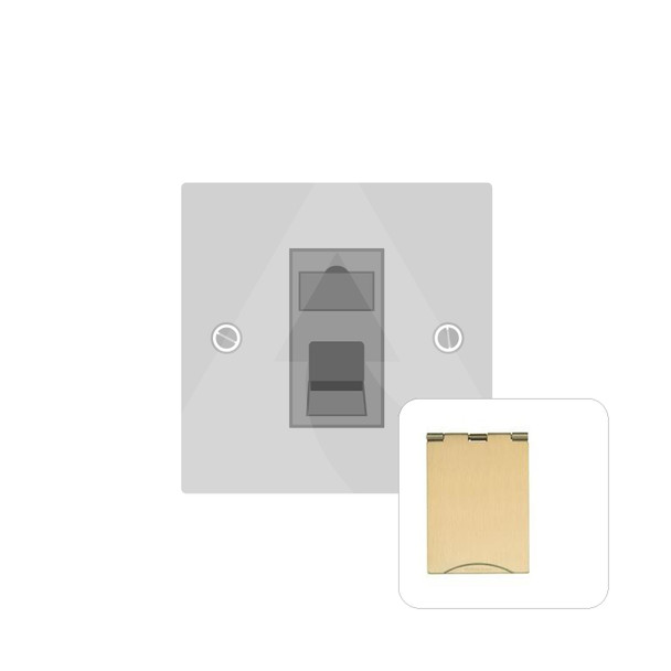 Elite Floor Socket Range 1 Gang RJ45 Floor Socket in Satin Brass  - White Trim