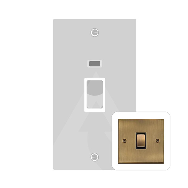 Richmond Elite Low Profile Range 45A DP Cooker Switch with Neon (tall plate) in Antique Brass  - Black Trim