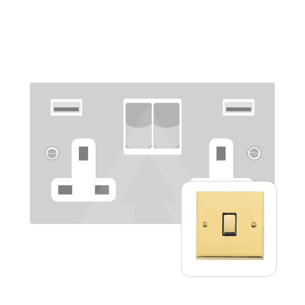 Richmond Elite Low Profile Range 2G 13A Socket with USB-A & USB-C in Polished Brass  - White Trim