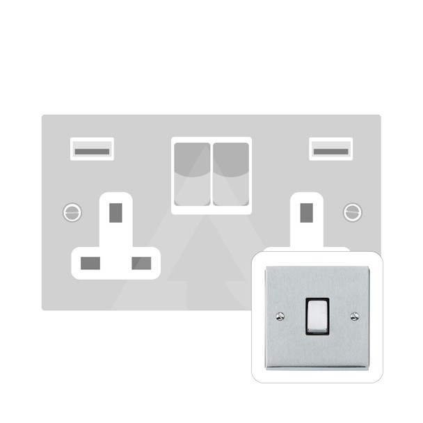 Richmond Elite Low Profile Range Double USB Socket (13 Amp) in Satin Chrome  - White Trim