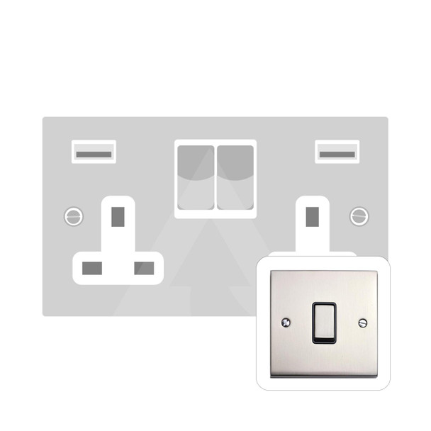 Richmond Elite Low Profile Range Double USB Socket (13 Amp) in Satin Nickel  - White Trim