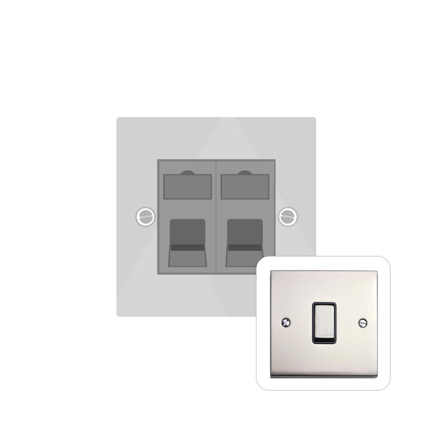 Richmond Elite Low Profile Range 2 Gang Secondary Line Socket in Satin Nickel  - White Trim