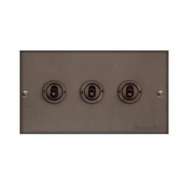 Richmond Elite Low Profile Range 3 Gang Toggle Switch in Matt Bronze  - Trimless