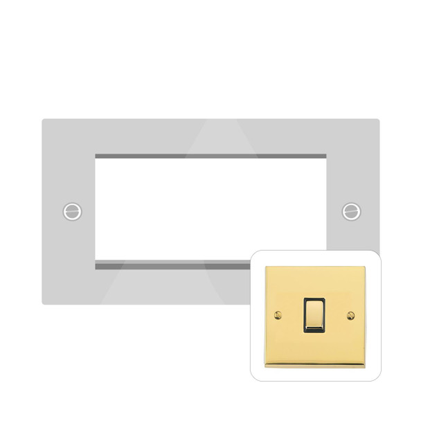 Victorian Elite Range 4 Module Euro Plate in Polished Brass  - Black Trim