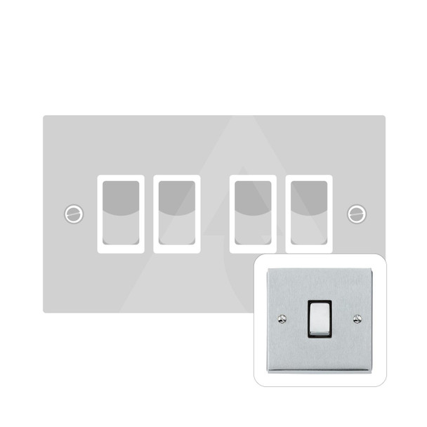 Victorian Elite Range 4 Gang Rocker Switch (10 Amp) in Satin Chrome  - White Trim