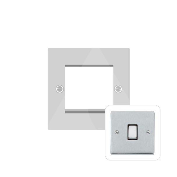 Victorian Elite Range 2 Module Euro Plate in Satin Chrome  - White Trim