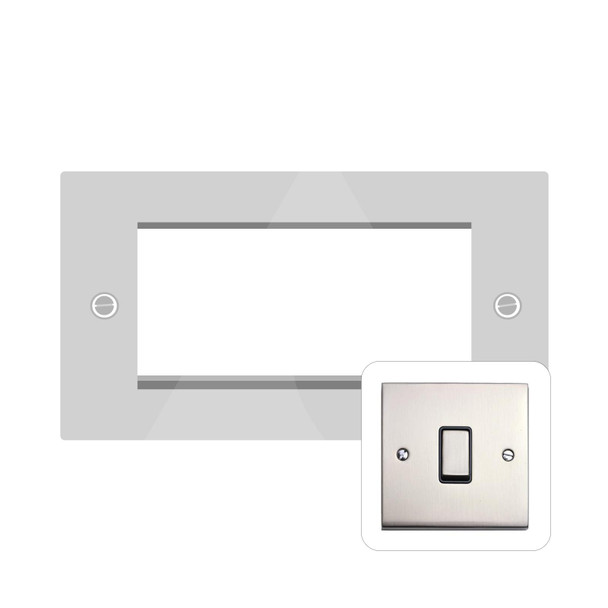 Victorian Elite Range 4 Module Euro Plate in Satin Nickel  - White Trim