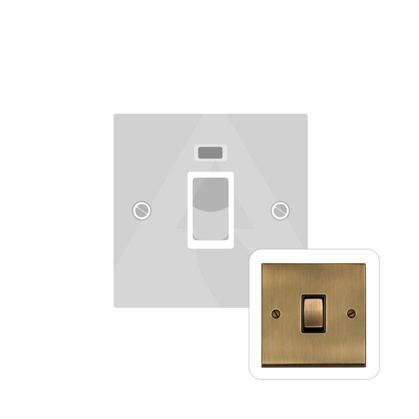 Victorian Elite Range 45A DP Cooker Switch with Neon (single plate) in Antique Brass  - Black Trim