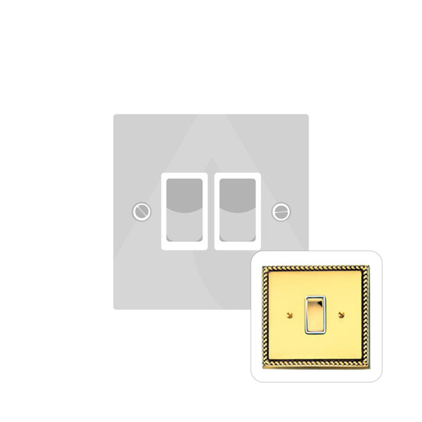 Contractor Range 2 Gang Rocker Switch (6 Amp) in Polished Brass  - White Trim
