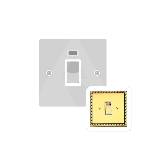 Contractor Range 45A DP Cooker Switch with Neon (single plate) in Polished Brass  - White Trim