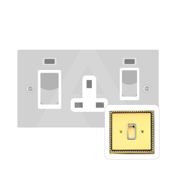 Contractor Range 45A Cooker Unit + 13A Socket in Polished Brass  - White Trim