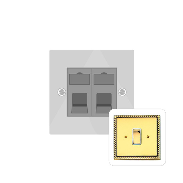 Contractor Range 2 Gang Secondary Line Socket in Polished Brass  - White Trim