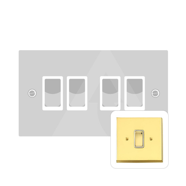 Contractor Range 4 Gang Rocker Switch (6 Amp) in Polished Brass  - White Trim - V994W