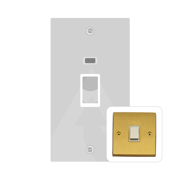 Contractor Range 45A DP Cooker Switch with Neon (tall plate) in Satin Brass  - White Trim