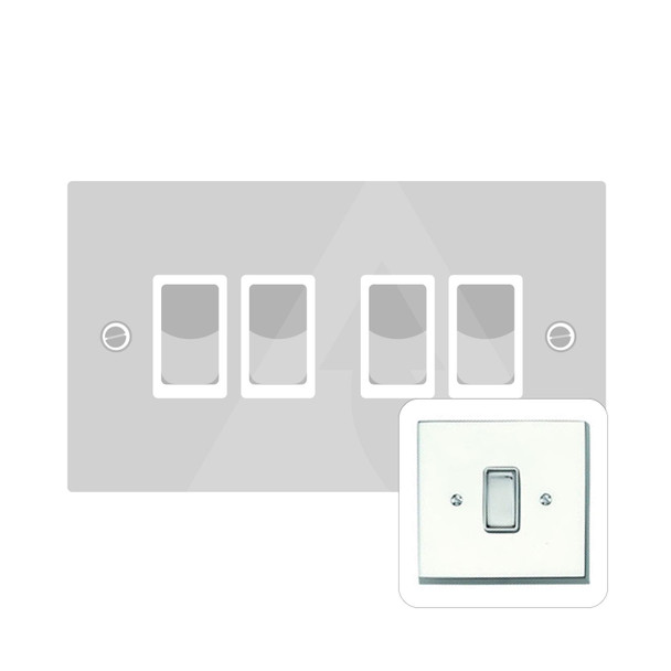 Contractor Range 4 Gang Rocker Switch (6 Amp) in Polished Chrome  - White Trim