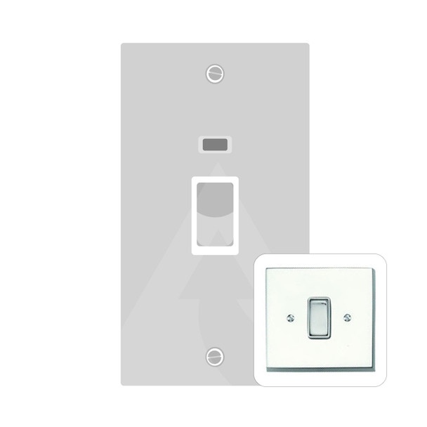 Contractor Range 45A DP Cooker Switch with Neon (tall plate) in Polished Chrome  - White Trim
