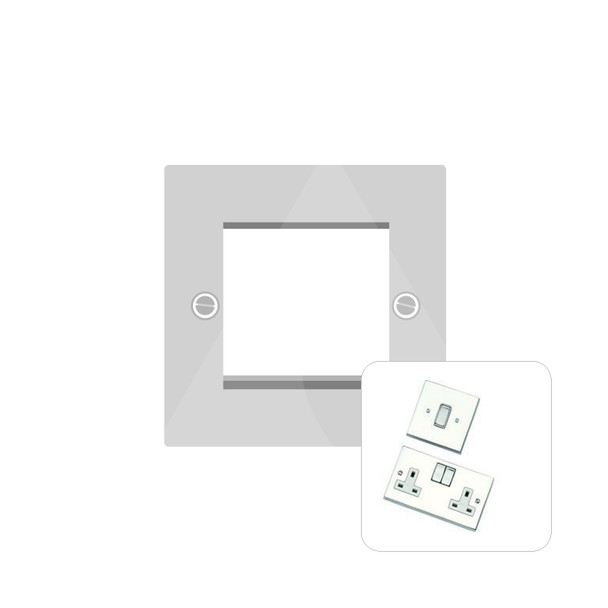 Harmony Grid Range 2 Module Euro Plate in Polished Chrome  - White Trim