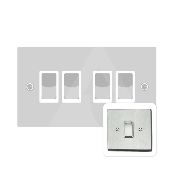 Contractor Range 4 Gang Rocker Switch (6 Amp) in Satin Chrome  - White Trim