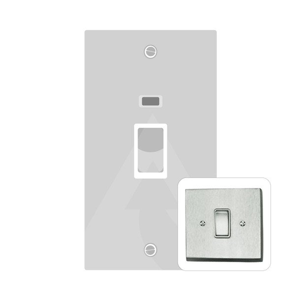 Contractor Range 45A DP Cooker Switch with Neon (tall plate) in Satin Chrome  - White Trim
