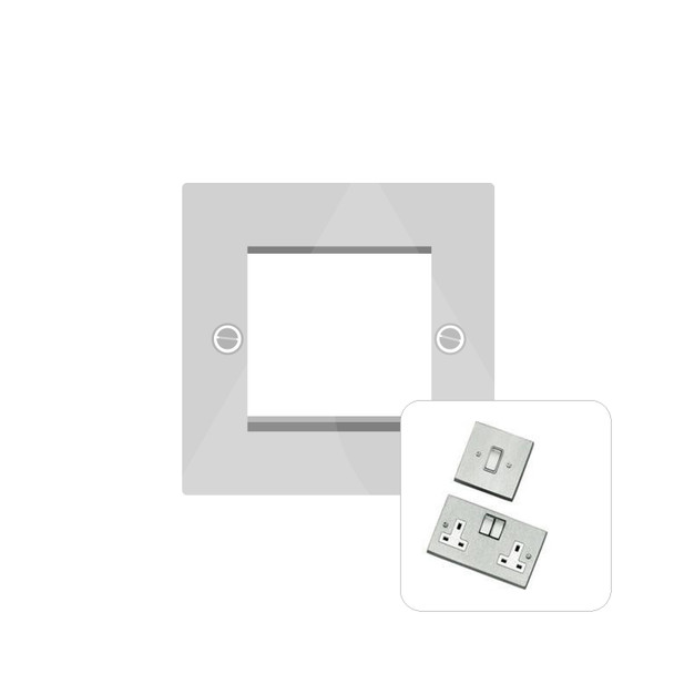 Harmony Grid Range 2 Module Euro Plate in Satin Chrome  - White Trim