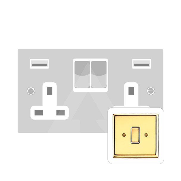 Contractor Range Double USB Socket (13 Amp) in Polished Brass  - White Trim - K750W-USB