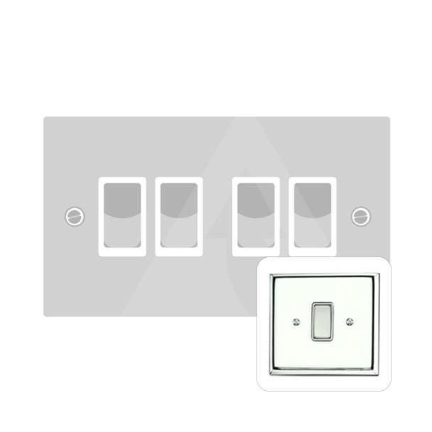 Contractor Range 4 Gang Rocker Switch (6 Amp) in Polished Chrome  - White Trim - KC994W