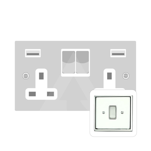 Contractor Range Double USB Socket (13 Amp) in Polished Chrome  - White Trim - KC750W-USB