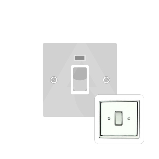 Contractor Range 45A DP Cooker Switch with Neon (single plate) in Polished Chrome  - White Trim - KC963W