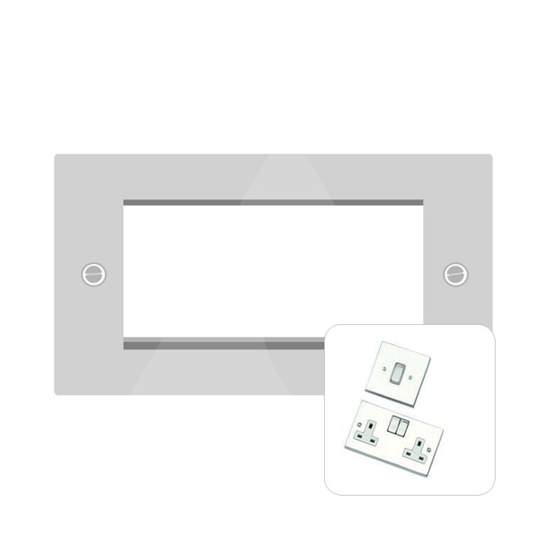 Harmony Grid Range 4 Module Euro Plate in Polished Chrome  - White Trim - PL KC1694.W