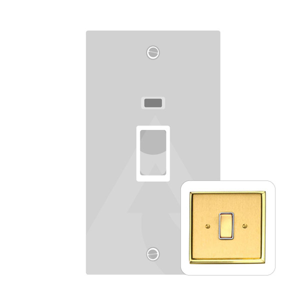 Contractor Range 45A DP Cooker Switch with Neon (tall plate) in Satin Brass  - White Trim - M961W