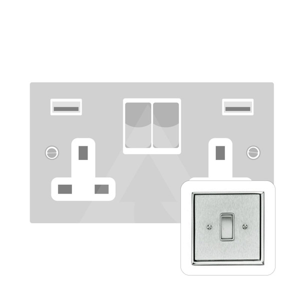 Contractor Range Double USB Socket (13 Amp) in Satin Chrome  - White Trim - P750W-USB