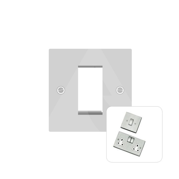 Harmony Grid Range 1 Module Euro Plate in Satin Chrome  - White Trim - PL P691.W