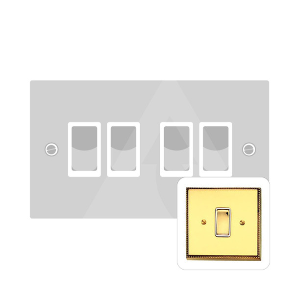 Contractor Range 4 Gang Rocker Switch (6 Amp) in Polished Brass  - White Trim - A994W