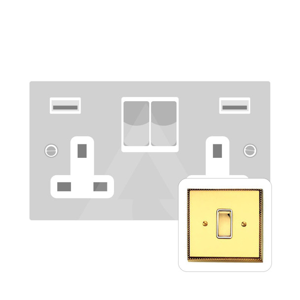 Contractor Range Double USB Socket (13 Amp) in Polished Brass  - Black Trim - A750BN-USB