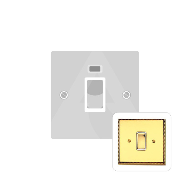 Contractor Range 45A DP Cooker Switch with Neon (single plate) in Polished Brass  - White Trim - A963W