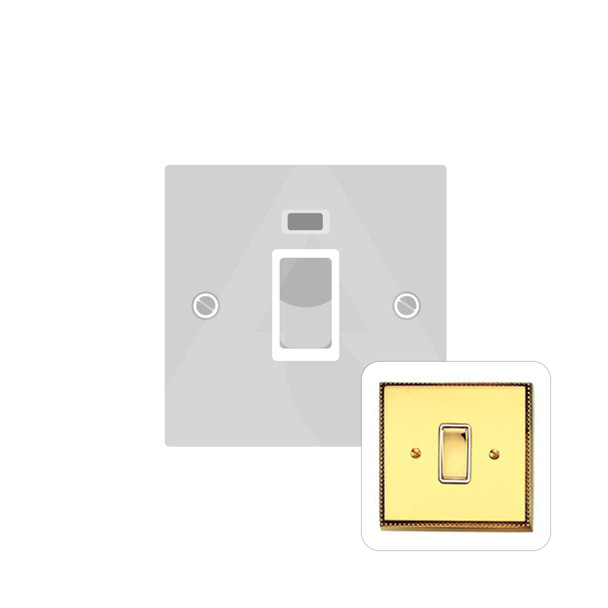 Harmony Grid Range 45A DP Cooker Switch with Neon (single plate) in Polished Brass  - White Trim