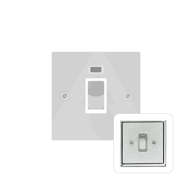 Harmony Grid Range 45A DP Cooker Switch with Neon (single plate) in Satin Chrome  - White Trim