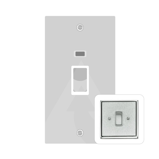 Harmony Grid Range 45A DP Cooker Switch with Neon (tall plate) in Satin Chrome  - White Trim