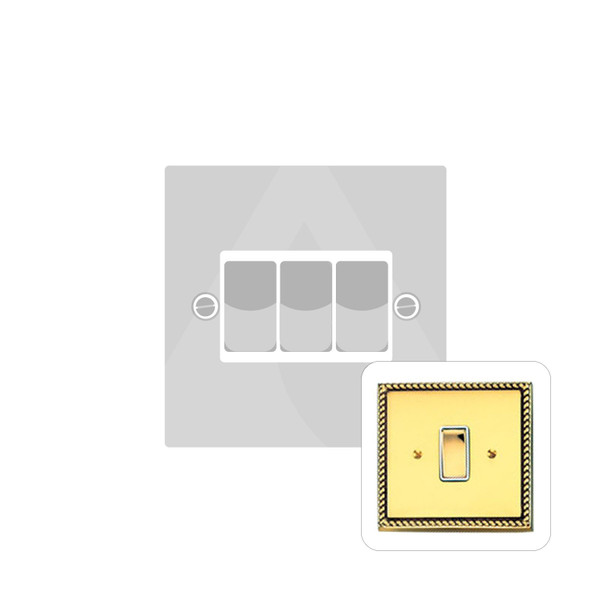 Harmony Grid Range 3 Gang Rocker Switch (10 Amp) Double Plate in Polished Brass  - White Trim - G520PBW