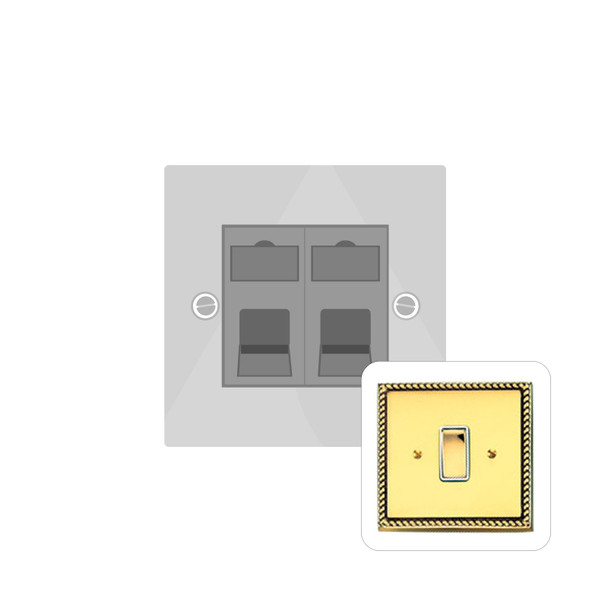 Harmony Grid Range 2 Gang Master Line Socket in Polished Brass  - White Trim - G692W-M