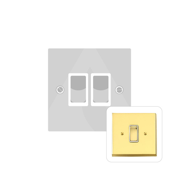 Harmony Grid Range 2 Gang Rocker Switch (10 Amp) in Polished Brass  - White Trim - V510PBW