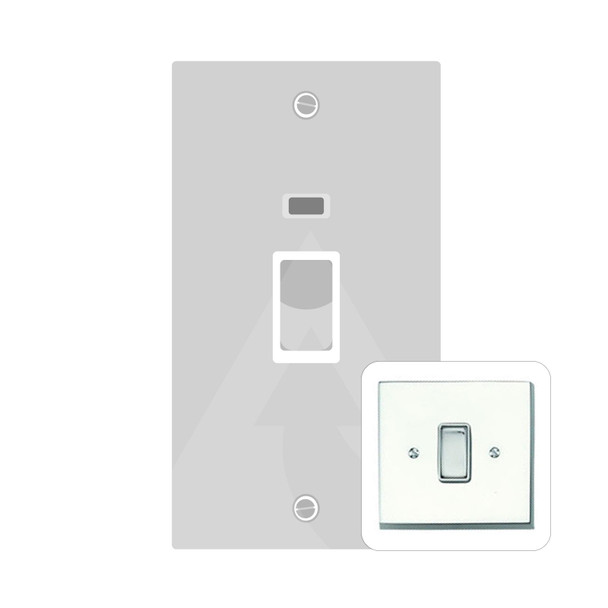 Harmony Grid Range 45A DP Cooker Switch with Neon (tall plate) in Polished Chrome  - White Trim - CR1961W