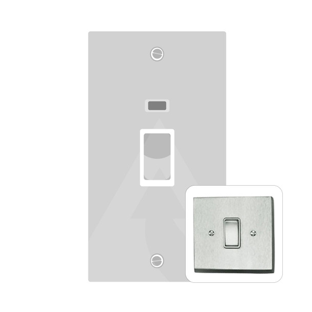 Harmony Grid Range 45A DP Cooker Switch with Neon (tall plate) in Satin Chrome  - White Trim - BC1961W