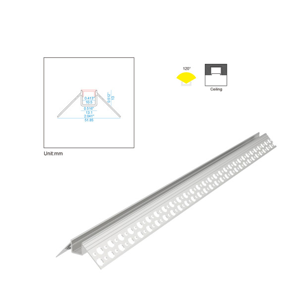 Plaster In Outer Corner Aluminium Profile 12mm 2.0m