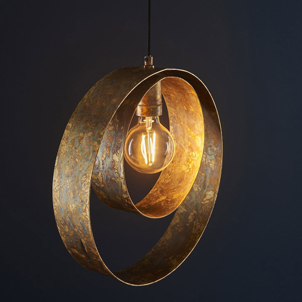 Copper Patina Double Ring Pendant Light