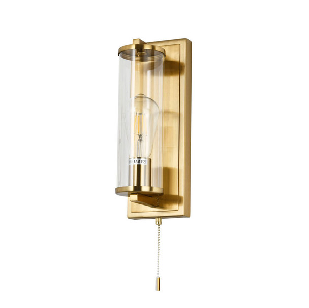 Pull Cord Cylindrical Bathroom Wall Light in Brushed Brass