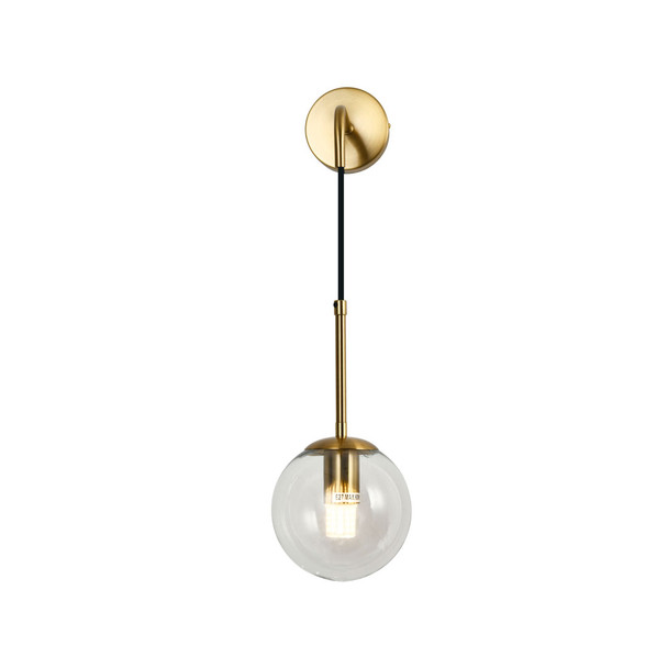 Glass Ball Wall Lamp Bedroom Light in Brass Switched On