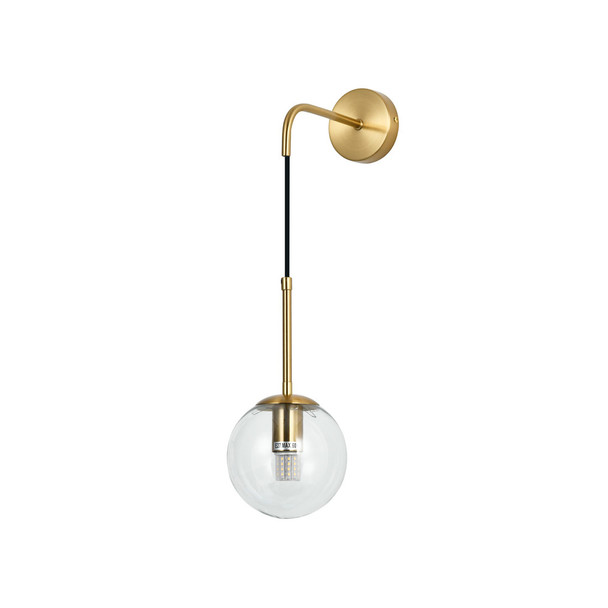 Glass Ball Wall Lamp Bedroom Light in Brass Switched Off